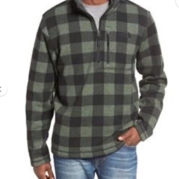 The North Face Green Black Plaid Pullover Fleece Men S - Picture 1 of 8